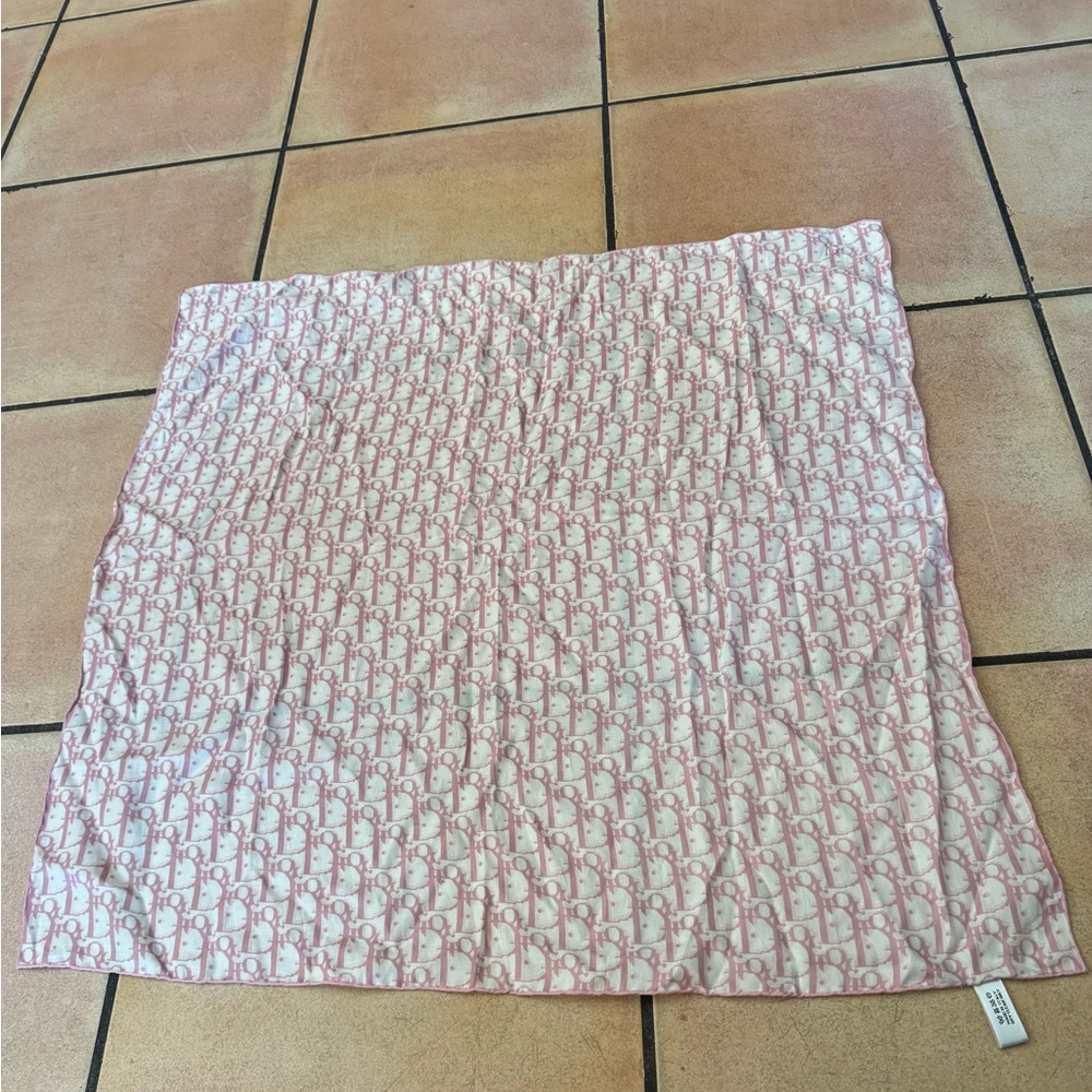 Christian Dior Pink and White Signature Silk Scarf - Picture 3 of 7